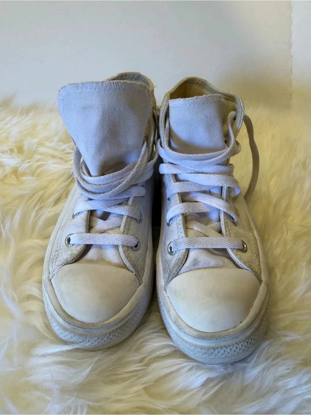 Kids Converse White High-Top Platform Sneakers with Rainbow Stripes
